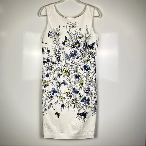 RSVP by Talbots- Floral Butterfly Sheath Print Dress - White, Blue, Yellow - Picture 4 of 9